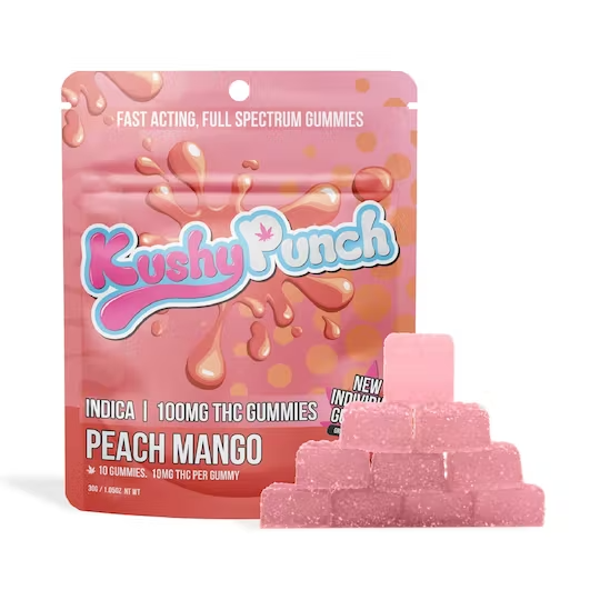 KUSHY PUNCH - Peach Mango Indica Gummies - 100mg - Edible image 1