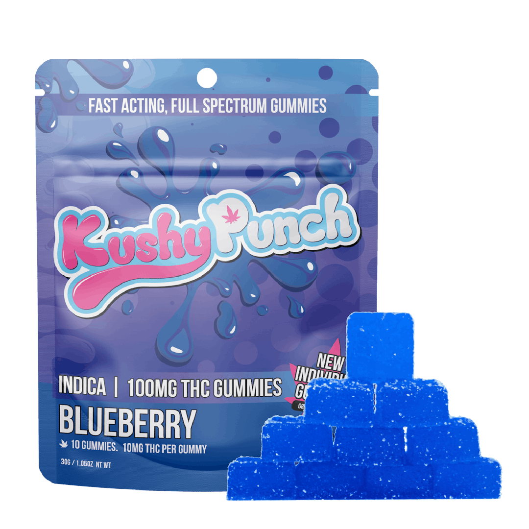 KUSHY PUNCH - Blueberry Indica Gummies - 100mg - Edible image 1
