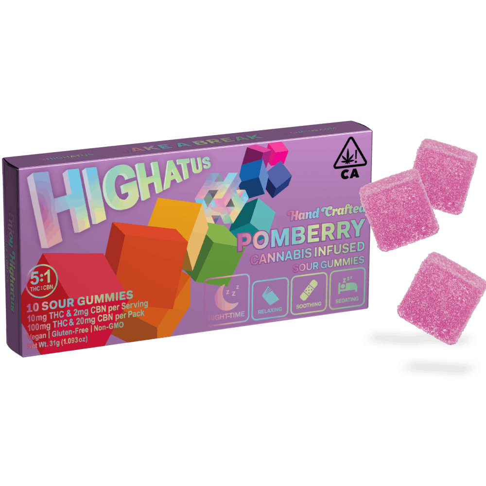 HIGHATUS - Sour Pomberry 5:1 THC:CBN 10pk Gummies - 100mg/20mg - Edible image 1