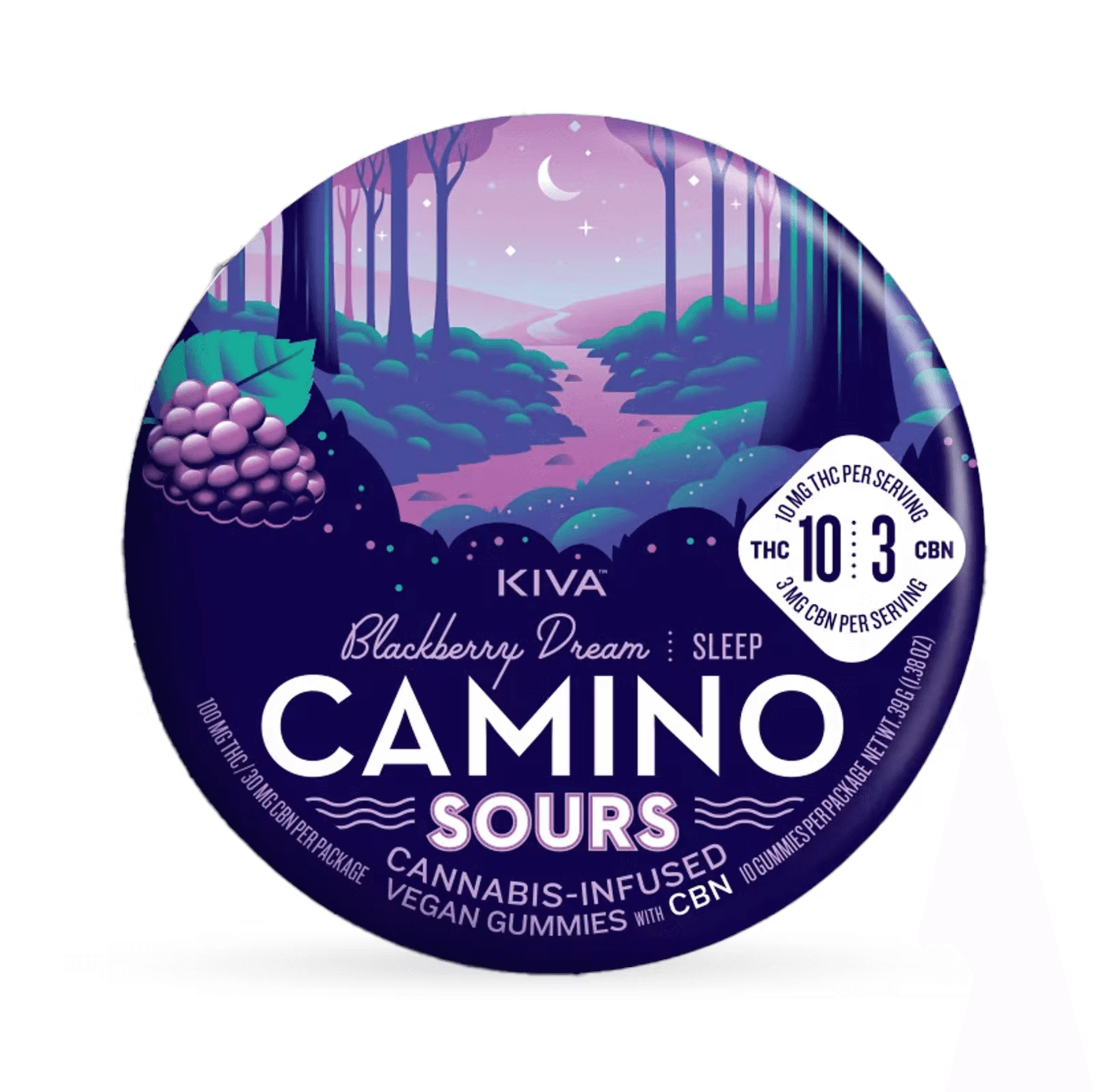 KIVA - Sour Blackberry 10:3 THC/CBN Camino Gummies - 100/30mg - Edible