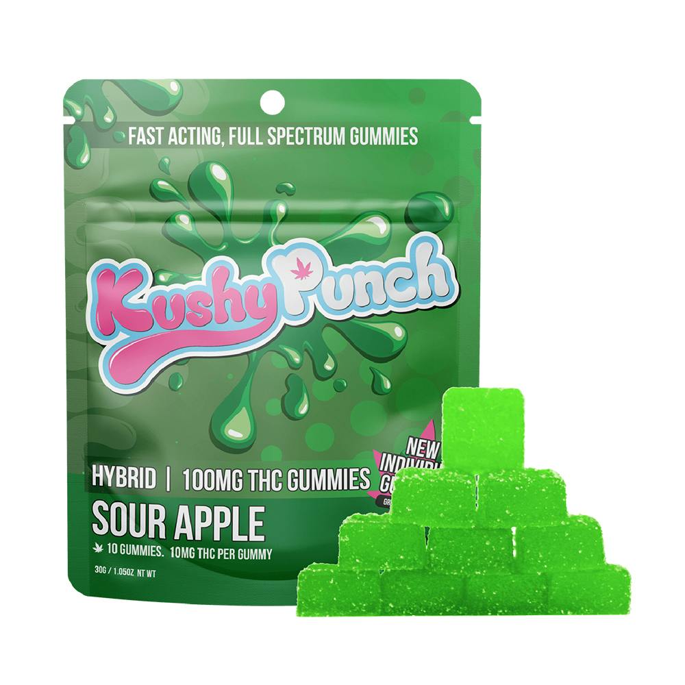KUSHY PUNCH - Sour Apple Hybrid Gummies - 100mg - Edible image 1