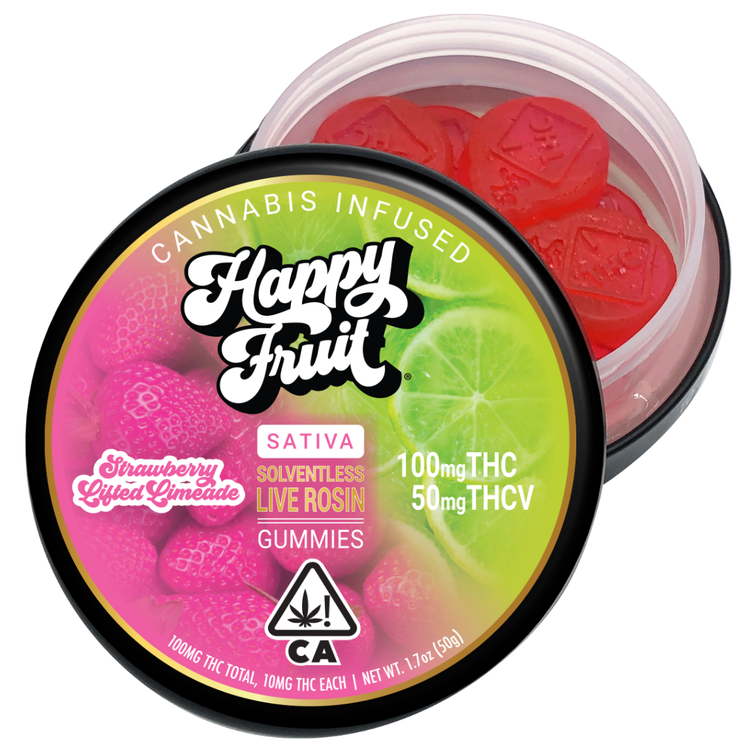 HAPPY FRUIT - Strawberry Lifted Limeade Rosin Gummies THC/THCV - 100mg/50mg - Edible image 1