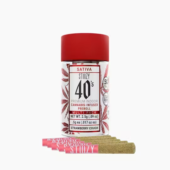 STIIIZY - Strawberry Cough Infused 40's 5pk - 2.5g - Preroll image 1