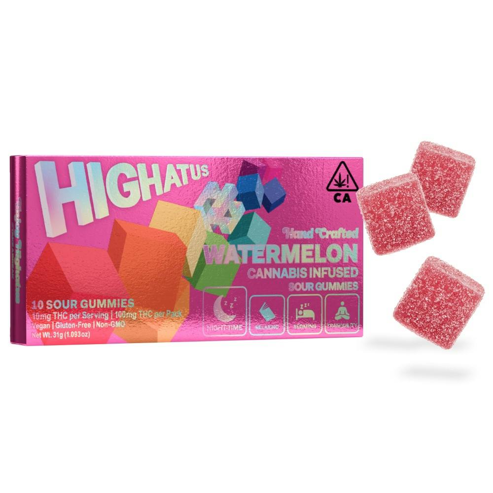 HIGHATUS - Sour Watermelon 10pk Gummies - 100mg - Edible image 1