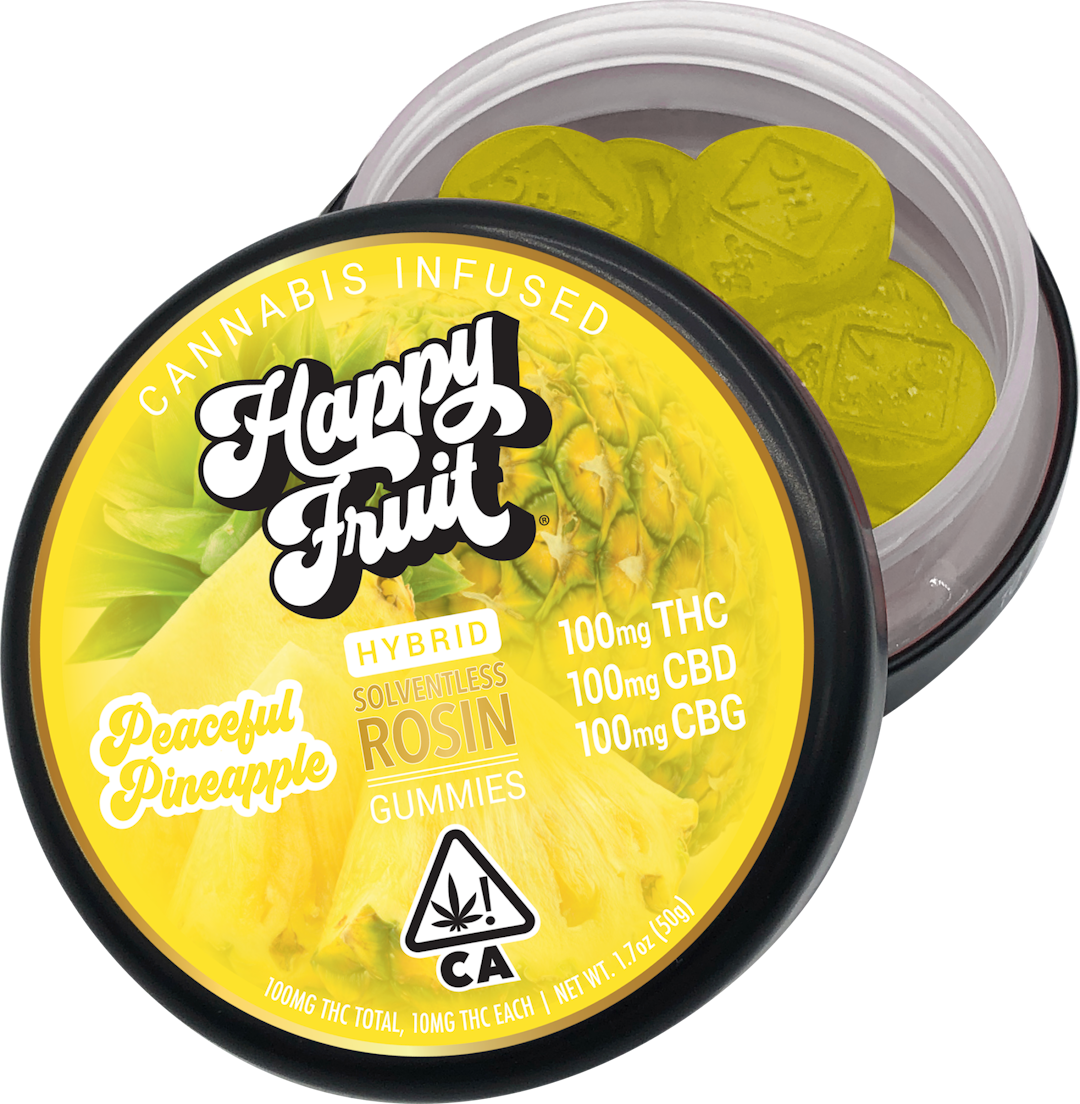 HAPPY FRUIT - Peaceful Pineapple Rosin Gummies - THC/CBD/CBG - 100/100/100mg - Edible image 1
