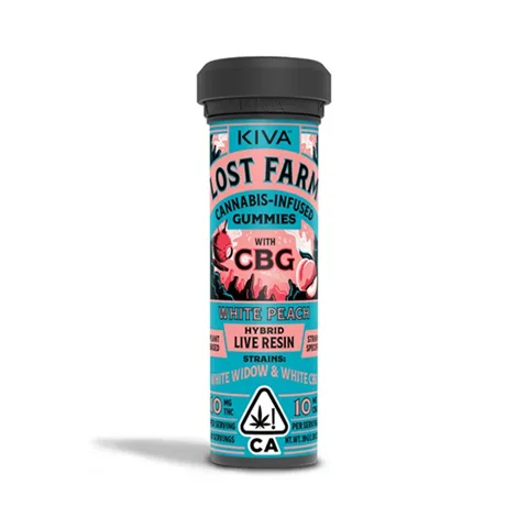 KIVA - White Peach x White Widow x White CBG 10:10 Resin Lost Farm Gummies  - 100mg - Edible